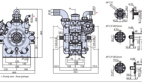 Насос мембранный AR 280 bp C/F (D.32)+CA+C PC+VSR (артикул 1232 )